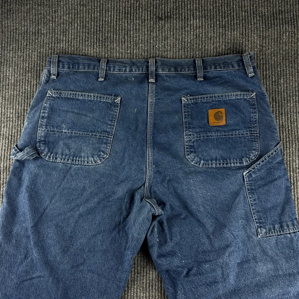 Carhartt Flannel Lined Carpenter Jeans Mens 40x26 Blue Denim Work Pants B172 DST